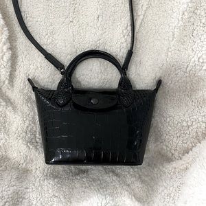 Longchamp Le Pliage Cuir XS - Croc Embossed Black